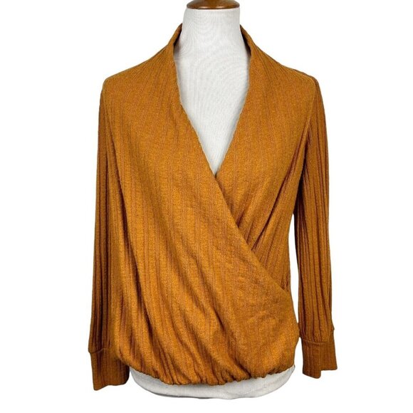 Maeve By Anthropologie omen's Mustard Wrap Top Size Small - Picture 2 of 10